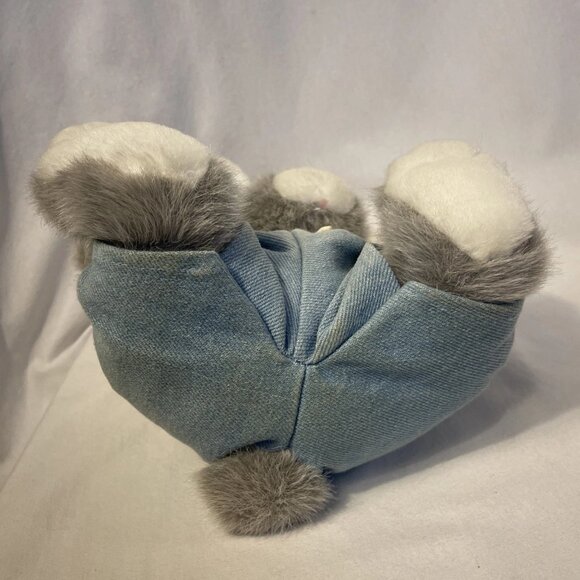 Vintage Gray Plush Bunny Rabbit Stuffed Animal with Blue Overalls 12" Sitting - Picture 6 of 10